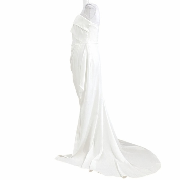 NWT YAURA WHITE  STRAPLESS SWEETHEART BRIDAL TRAIN EVENING FORMAL DRESS - L - Picture 2 of 11
